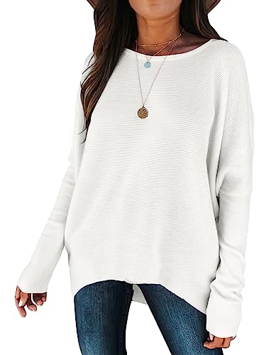 Avalebeti Women'S Oversized Sweater Boat Neck Long Batwing Dolman Sleeve High Low Hem Knit Casual Loose Fit Pullover Baggy Jumper Tunic Tops White cover