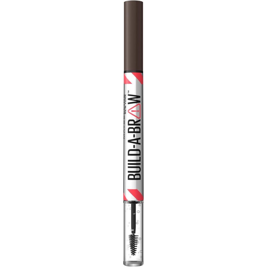 New York, Build A Brow: 2 in 1 Brow Pen + Sealing Gel, Real-looking, Fuller Brows, Waterproof, Sweat- & Smudge-resistant, 24H Wear, Vegan Formula, Shade 260: Deep Brown