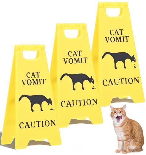 3 Pack Cat Vomit Caution Sign, Cat Vomit Sign for