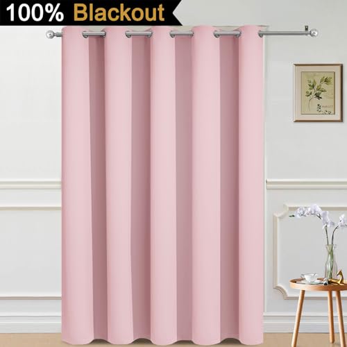 Image of Yakamok Pink 100% Blackout Patio Door Curtain Panels W70 x L84,1 Panel | Noise Reducing Barrier Panel for Sliding Glass Door, 2 Thick Layers Heat Full Light Blocking Patio Door Drapery