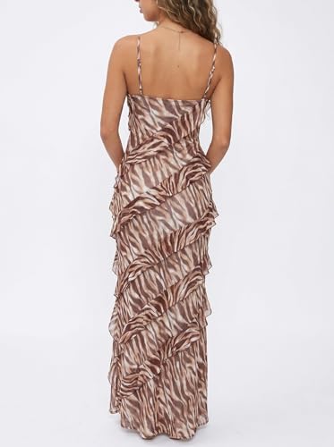 Image of HOCILLE Women's Sexy V Neck Backless Bodycon Spaghetti Strap Elegant Ruffle Maxi Cocktail Party Dresses