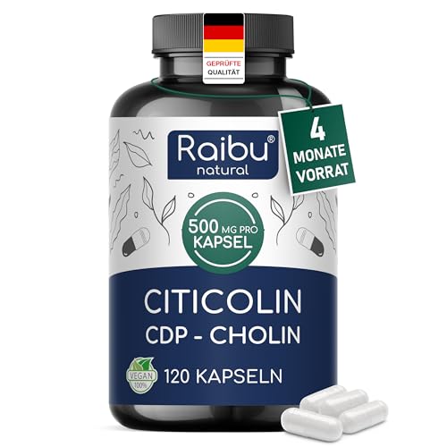 Cholin Citicolin Kapseln Hochdosiert 500 mg je Kapsel - 4 Monate Vorrat - Nur 1 Kapsel Täglich - 120 Kapseln CDP-Cholin - Bioaktive Cholinform Ohne Zusatzstoffe Vegan Laborgeprüft