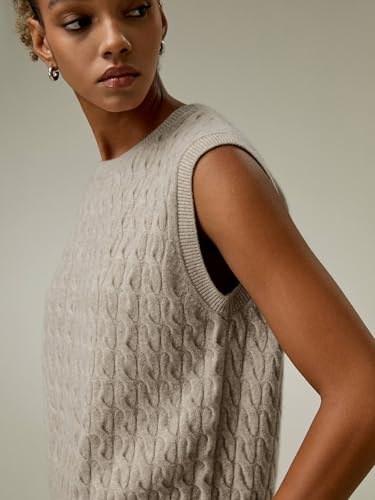 LilySilk 100% Cashmere Vest for Women Crew Neck Sleeveless Cable Knit Sweater Sort Warm Tank Tops Casual4