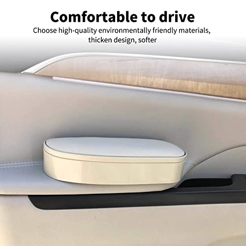 Miytsya 1 Pc Car Armrest Support Left Elbow Pad Extender, Relieve Driver Arm Fatigue Car Armrest Cover, 7.9" X 3.1" Height Adjustable Comfort Central Lift Storage Box, For Most Cars (Light Beige) #TOP6