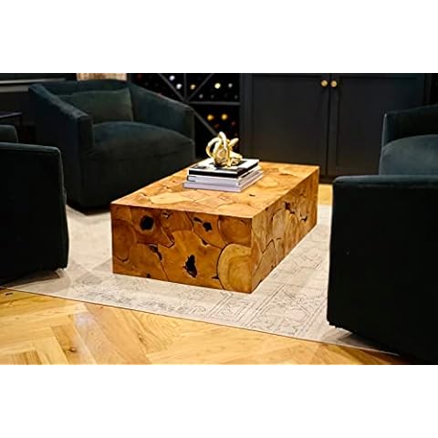 Alveare Home Seaside Solid Teak Coffee Table, Brown Cover