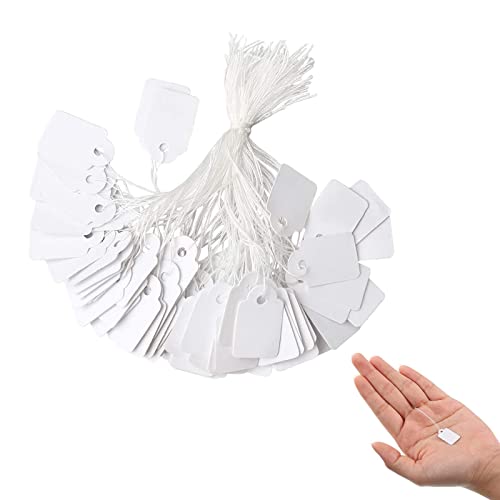 Lot de 500 étiquettes de prix, étiquettes blanches avec ficelle pour affichage de bijoux, billets, cadeaux, étiquettes de bagages avec corde, 23 x 13 mm