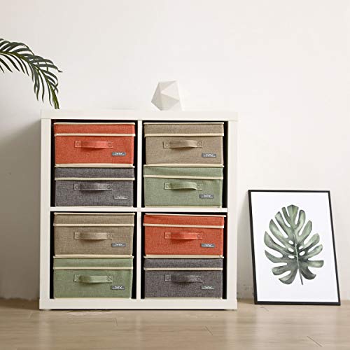 Yueyue Small 4 Pack Fabric Stroage Box With Lids, Linen Foldable Stroage Box With Lids 4 Color Set 12.4In/12In/6.7In #TOP2