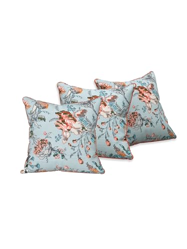 Image of Pure Cotton Quilted Cushion Cover 16x16 Inch | Anokhi Print Decorative Throw Pillow Cover | Soft Cotton Sofa Cushion Cover with Hidden Zipper | Living Room Bedroom Home Decor