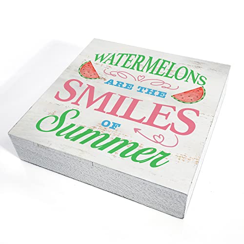 Watermelons Are The Smiles Of Summer Wood Box Sign Home Decor Rustic Summer Wooden Box Sign Block Plaque For Wall Tabletop Desk Home Kitchen Decoration 5" X 5" #TOP2