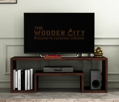 Image of THE WOODEN CITY Solid Sheesham Wood TV & Entertainment Unit for Living Room & Hotel Room and Office Furniture (Wood Finish 8)