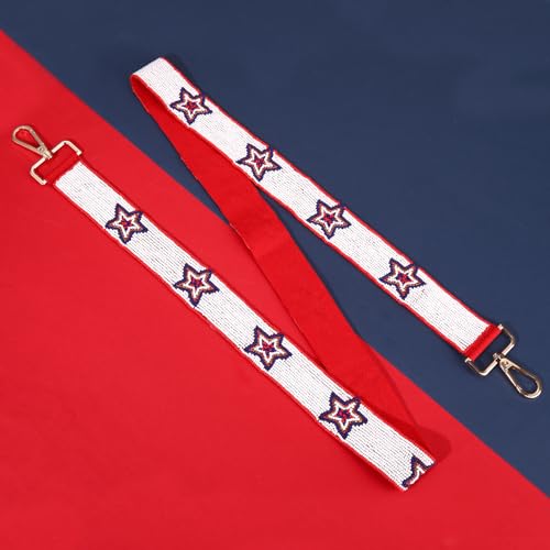 Image of NVENF Beaded 4th of July Purse Strap USA Purse Strap Replacement Red White and Blue Patriotic Crossbody Shoulder Bag Straps 4th of July Outfits (Style E)
