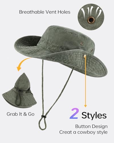 Image of Zylioo XXL Boonie Sun Hat for Big Heads, Washed Wide Floppy Brim Hiking Hat with Chin Strap, Cooling Safari Fishing Hat