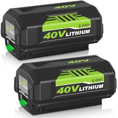 2 Pack 6000mAh 40V OP40601 High Capacity Replacement Battery Compatible with Ryobi 40V Battery OP4050A OP40601 OP4040 OP4030 OP4050 OP40261 OP40201 OP40401 Cordless Tools with LED Indicator(Green) Cover