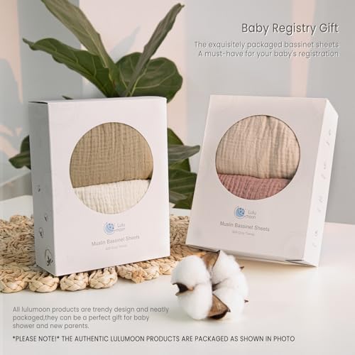 Image of lulumoon Baby Muslin Bassinet Sheets: Cotton Bassinet Sheets Neutral for Boys and Girls - Fitted for Oval Rectangle or Hourglass