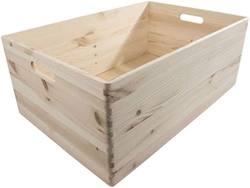 Extra Large Wooden Open Storage Box with 8 Compartments | 60 x 40 x 23.5 cm | Unpainted & Untreated Decorative Pine | Removable Dividers | Non-lidded Trunk Crate Keepsake Tool Organiser