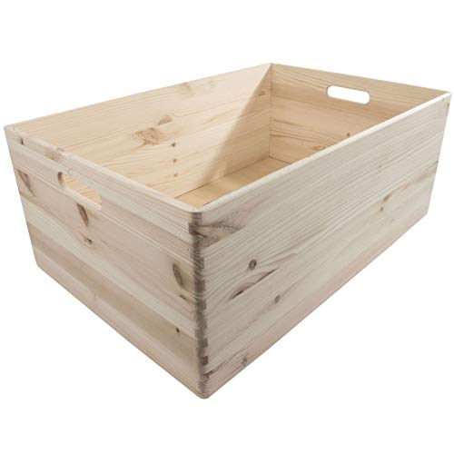 WooDeeDoo Extra Large Deep Wooden Storage Crate Box – Stackable Unfinished Pine Open-Top Container for Toys Craft Supplies Home Organisation Pantry Utility Shelves Workshop – 59.5x39.5x23.5cm