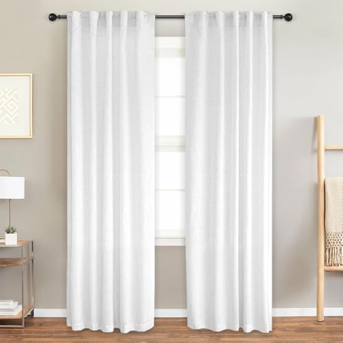 Opiniones de Cortinas de media altura al mejor precio. 41 NANWEI Lino Cortinas Blackout 100% Opacas, Bolsillo para Barra/Pestaña Trasera, para Recámara y Ventana de Sala, 2 Paneles (Blanco, 132 x 241)
