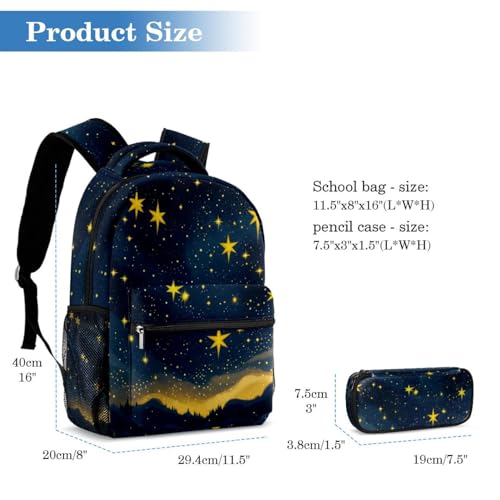 Sac à dos ciel étoilé jaune de 40cm avec trousse pour ados - 2