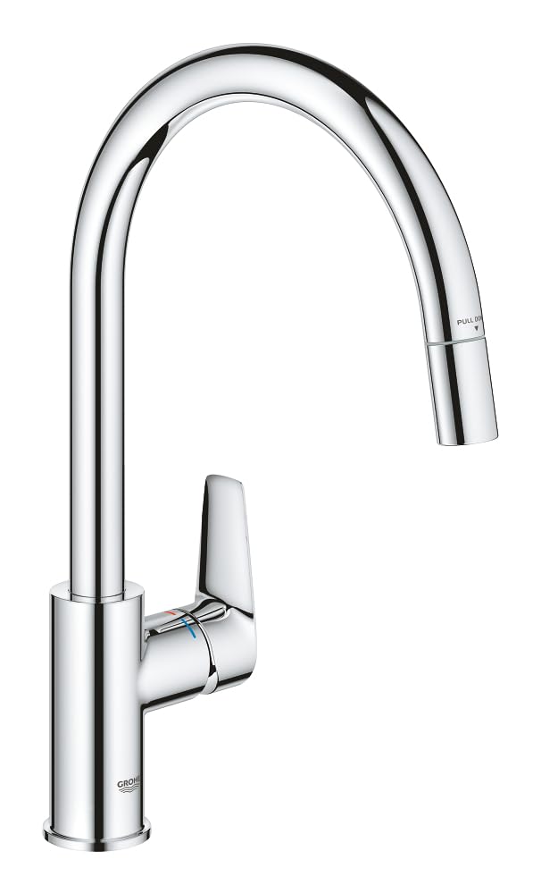 GROHE Start Edge- Grifo cocina (caño alto extraíble, forma C, giro 360º, instalación QuickFix, limitador caudal ecológico), cromo, 30550000