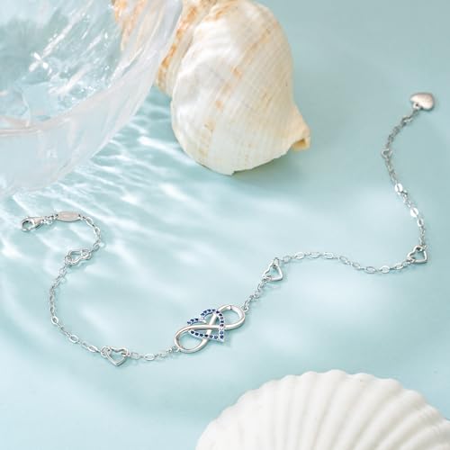 BlingGem Anklets for Women 925 Sterling Silver Infinity Hear Ankle Bracelet Cubic Zirconia Rose Gold Summer Beach Stylish Foot Chain Summer Vacation Jewelry Gift for Mom Women2