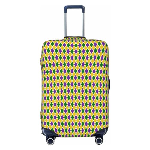 Mardi Gras Purple Yellow Plaid Luggage Cover Washable Elasticated Luggage Covers for Suitcase TSA Approved Stylish Scratch Resistant Luggage Case Protector