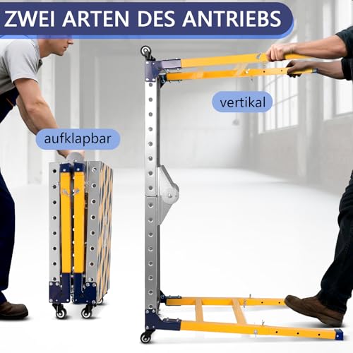 2 in 1 Stabil Arbeitsplattform + Mobiler Schweißtisch mit Antirutsch Klebestreifen, 60-90cm Höhenverstellbar Klappbare Arbeitsbühne Laufbühne Aluminium Gerüst Werkbank Verzinkte, 500 kg Belastbarkeit