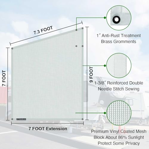 Tentproinc Rv Awning Side Sun Shade 9'X7' (Gray) Mesh Screen Sunshade Complete Kits Motorhome Camping Trailer Canopy Uv Blocker - 3 Year Warranty - 3