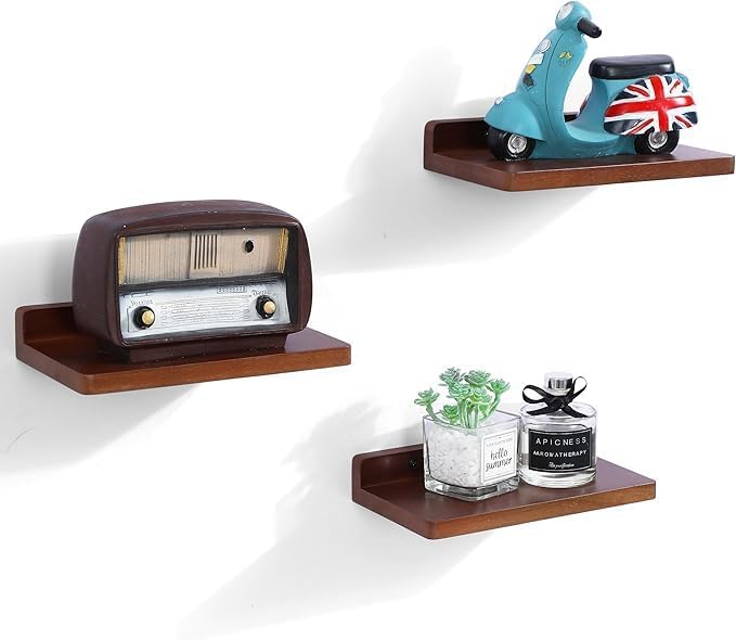 Small Floating Shelf Set of 3 | Rustic Wooden Mini Display Shelves for Bedroom, Living Room, Kitchen & Bathroom Décor | Modern Wall Storage & Organizer Display Bars (Brown)-image-39