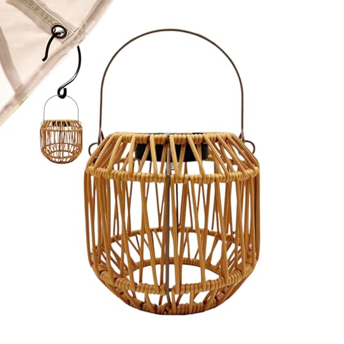 Linterna Solar Al Aire Libre - Linterna Tejida De Ratán | Luz Solar Colgante Impermeable IP65 | Linterna LED Sostenible Para Jardín, Patio Y Patio | Lámpara Decorativa Con Energía Solar