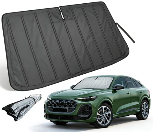 Image of Thickened Windshield Sun Shade for Audi Q5 /SQ5 2018-2025 | Accordion Front Window Sunshade Aluminum Reflective UV Protection Shield, Foldable Sun Visor with Storage Bag Car accessories
