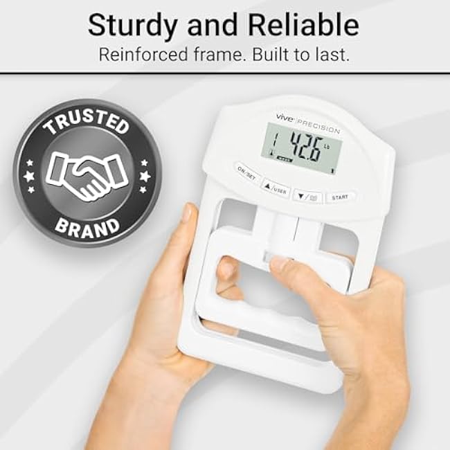 Grip Strength Tester - Hand Grip Dynamometer - Handheld Digital Grip Measurement Meter Device Trainer Power 198 Lbs / 90 Kgs - Strengthener Exerciser for Sports, School and Home Use