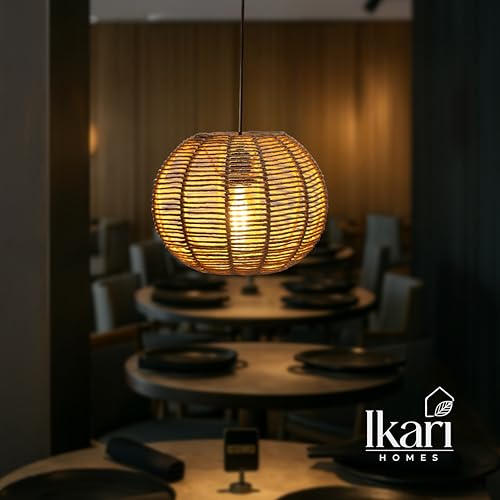 Image of Ikari Homes Kora Pendant Light I Seagrass Paper Raffia lamp I Best use for Outdoor & Indoor Balcony /Living Room /Entrance /Hotels I Beize Color Ceiling Hanging Boho Lamp I Size 8 x 8 in