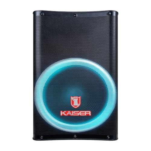 Kaiser Bafle Profesional Altavoz de 15 Pulgadas Circle Light, 20000 W PMPO, 50 W RMS, con Bluetooth, FM, USB, Micro SD, Entrada AUX, Micrófono con Cable, Control Remoto MSA-9716