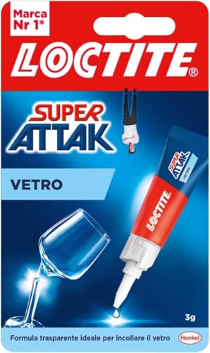 Loctite Super Attak Vetro, Colla per vetro di alta qualità, Adesivo istantaneo per vetro, Colla trasparente facile da usare, durevole e riutilizzabile, 1 x 3g