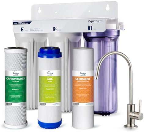 iSpring US31 Under Sink Water System, NSF Certified 3-Stage Water Filters, Reduces PFAS, Chloramine, Chlorine and More, Tankless Water Filter System with Faucet