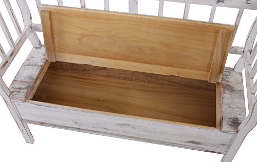Sitzbank T207, Bank Truhenbank, Staufach Kissen ~ weiß, shabby - 2