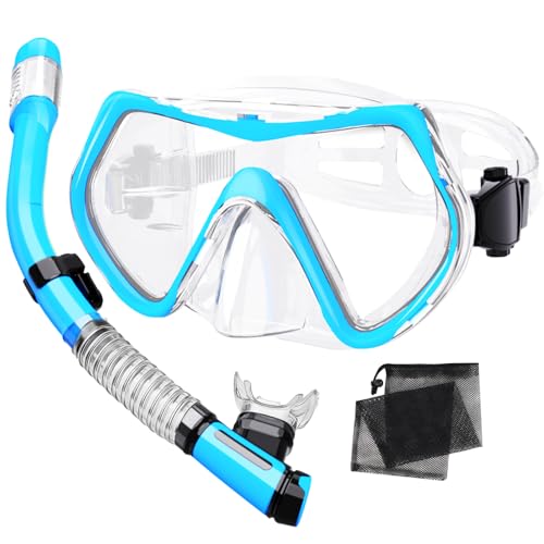 Snorkel Set Adults,Dry-Top Snorkeling Gear,Anti-Fog Tempered