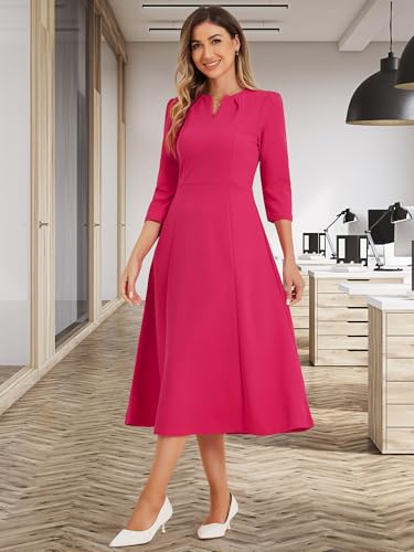 Image of Allegra K Womens 3 /4 Sleeve A-Line Business Work Formal Midi Dress
