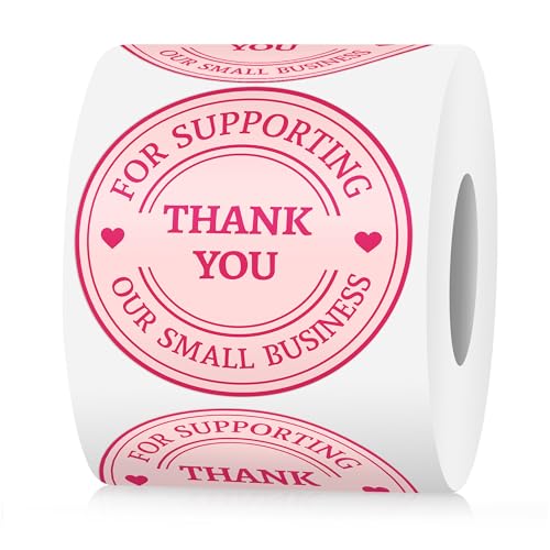 500 Pcs Thank You Stickers for Small Business Pink Cute, 2 Inches Self-Adhesive Elegant Round Seal for Envelopes, Party Favor