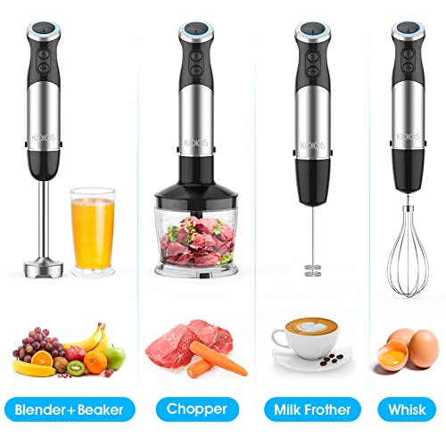 Koios Upgraded Immersion Blender Handheld, 1000W 12-Speed 5 In 1 Hand Mixer Stick Blender With 304 Stainless Steel Blade, Food Processor, Beaker, Egg Whisk And Milk Frother,Bpa-Free, For Smoothies Purée Baby Food #TOP1