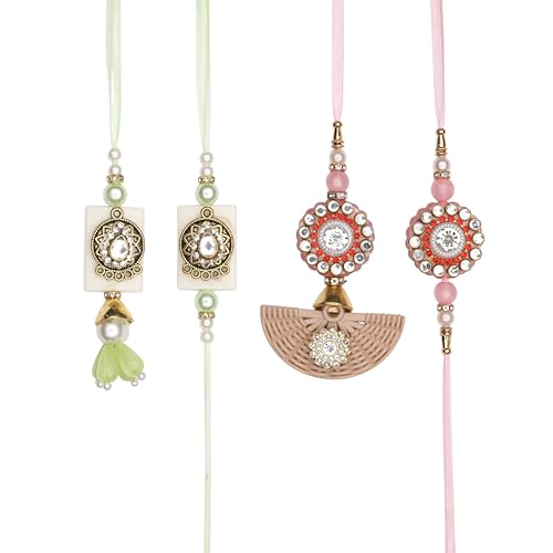 Rakhi Bhaiya Bhabhi veera set Bhaidooj Tikka Rakhi Lumba Set Couple Pair with dora Brother Bhabhi set of 4 Family Rakhee Card Gift Pack Thread Bracelet Dori for Diwali Decorations Indian Traditional