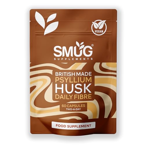 Psyllium Husk 500mg Fibre Supplement – 60 Vegan Capsules by Smug Supplements | Natural Soluble Fibre for Daily Wellness | Plant-Based, Gluten-Free, Easy to Swallow | Made in Britain