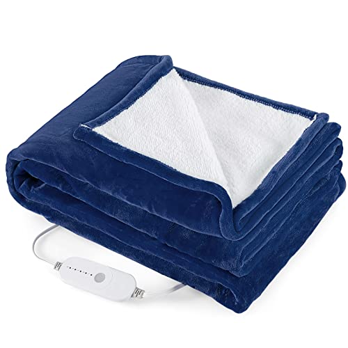 Image of Giantex Electric Heated Throw Blanket - 84 inch x 62 inch Electric Heating Blanket Throw w / 5 Heating Levels 10 Hours Auto-Off Overheat Protection Washable for Home & Office Full Body Warming (Blue, Twin)
