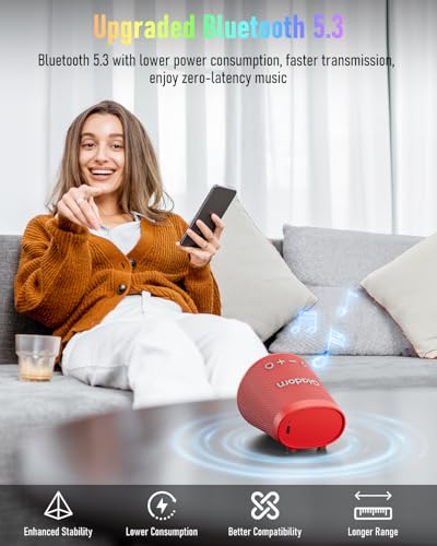 Image of Portable Bluetooth Speaker Wireless with 9 Color Lights, 20H Playtime, Stereo Pairing, Deep Bass, IPX6 Waterproof, Bluetooth 5.3, Small Speaker for Home, Party, Outdoor, Camping, Beach, Gift