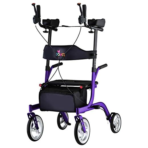 NOVA Phoenix Rise UP Rollator, Upright Walker with Padded & Contoured Forearm Platform, Stand Up Walker with 10” Front Wheels, Foldable and Lightweight at 20 lbs. Color: Purple