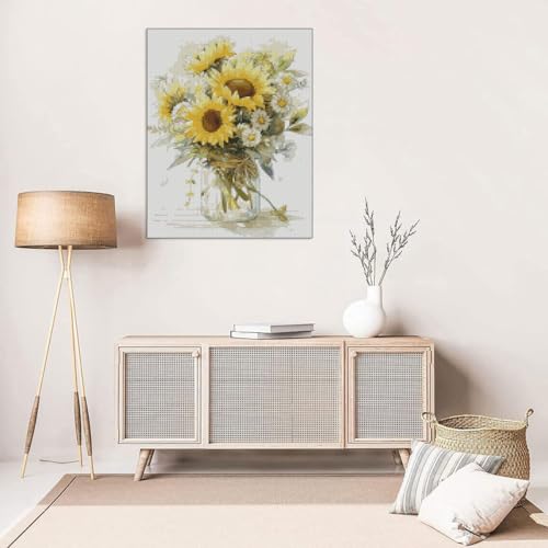Image of MYBISYMQQ Stamped Cross Stitch Kits - Flower Embroidery Starter Kit for Adult Beginners, Cross Stitch Kits Embroidery Kit Arts and Crafts for Beginners,Crafts for Home Wall Decor 15.7x11.8 inches