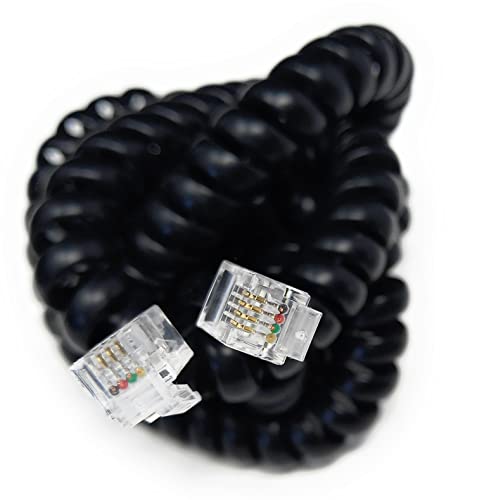 DRUT 5m Coiled RJ10 RJ9 RJ22 4P4C 4 PIN Telephone Handset Curly Lead Cable 16.5ft Black - Image 3