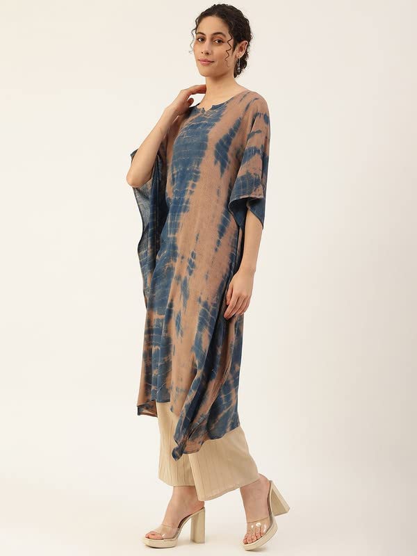 Image of Maaesa Women Handcrafted Tie & Dye Rayon Crepe Kaftan Kurta | Casual Wear | Flowy Kaftan Style | Lightweight & Breathable Fabric