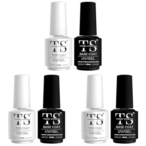 Image of THR3E STROKES 2 Pcs 15Ml No Wipe Gel Top Coat And Base Coat Set - Soak Off Led Nail Lamp Gel Base Top Coat Finish Nail Art Design For Women. (Requires Uv Light)(Machine Se Sukhengi) (Pack of 3)