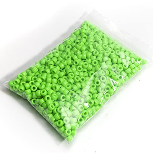 Image of Gxueshan 1000 Pcs Acrylic Brilliant Green Pony Beads 6x9mm Bulk for Bracelet Necklace Jewelry Making Earring Hair Braiding
